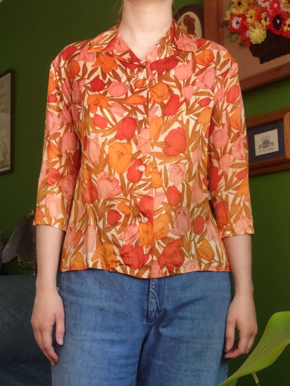 Vintage 60s Floral Button Down Shirt